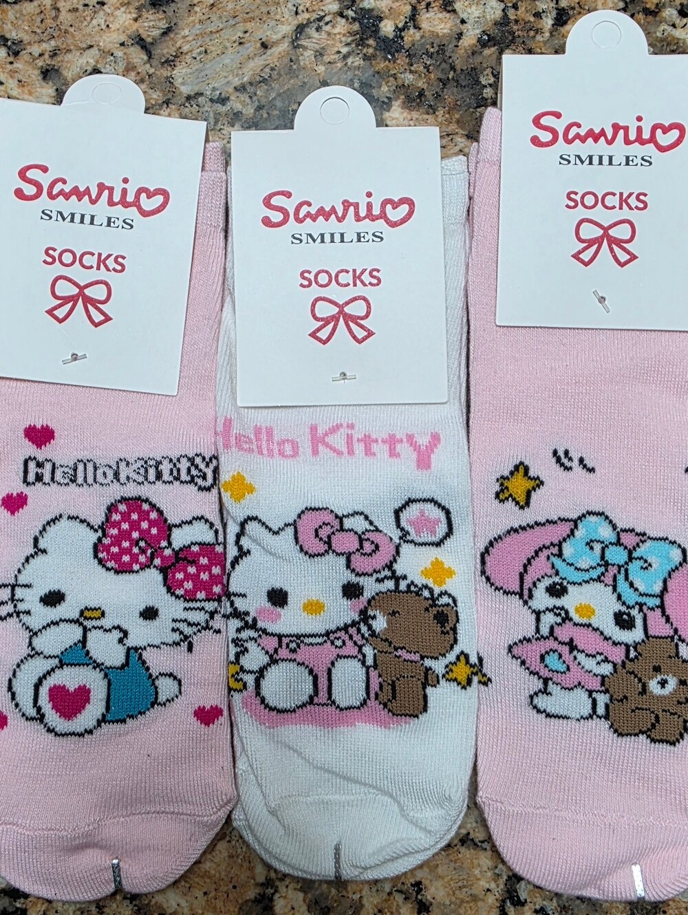 Sanrio Hello Kitty & Melody Socks -Pink & White Set Of 3